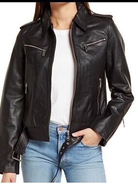 Sam Edelman Black Lamb Leather Moto Jacket